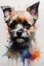 Placeholder: A minimalist portrait of a border terrier by Ryan Hewett , willem haenraets, watercolor, wet on wet and splattering techniques, centered, perfect composition, abstraction, surrealism