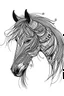 Placeholder: symetrical realistic horse head tattoo idea, line art, background, vector, svg, black outline on white background, leave plenty of white space beetween lines for coloring, tattoo style, tattoo idea,full body, minimalist