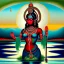 Placeholder: An oil painting of goddess Kali crossing a lake