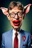 Placeholder: hair standing Bill Gates with a gremlin cow with big lipstick mouth, big lips