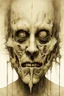 Placeholder: The face of a prisoner man with iron lucked on his mouth . Scary face , all in white texture decayed and rotting with grotesque proportions and imagery. abstract grotesqueries, detailed texture, surreal horror, biomechanical design, by hr giger and beksinski