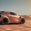 Placeholder: 3d rendering. futuristic car. Buried in desert sand. Lost in Time