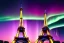 Placeholder: Eiffel tower but bigger and made from diamonds , mild aurora , flying cars passing by