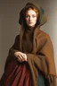 Placeholder: Portrait of a young woman in winter clothes in the style of jan van eyck in colors on a white background