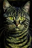 Placeholder: Portrait of a black, brown and grey tabby cat by Van Gogh