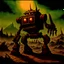 Placeholder: 90's TCG art retro fantasy art of scrap robot monster post apocalyptic