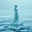 Placeholder: A cinematic miracle scene. An artistic ice sculpture of a woman wearing an elegant, flowing gown stands on an ice block in a frozen sea. The clear ice begins to melt