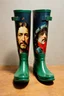 Placeholder: Plastic rain boots with a painting by de vinci on them, old autochrome