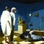 Placeholder: a cat and human flesh-like surgical instruments and universe-like a pigeon and neuralink, surrealism,minimalism,Painting By Adrian Ghenie, Rene Magritte, Salvador Dali, Lucian Freud