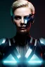 Placeholder: portrait full body, robot scifi with face charlize theron, cyberpunk, intricate, many lights in body, eyes lights, highly detailed, highli quality, 8k, volumetric lighting