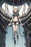 Placeholder: Anime girl with chain body holding long chains, fullbody, the perspective looking up from the bottom of an empty well ,in the style of Katsuhiro Otomo.