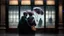 Placeholder: The windows of an old bookstore, with dark wooden frames and fogged-up glass, caught the eyes of those seeking shelter from the rain. Outside, a couple shared an umbrella