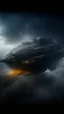 Placeholder: ,surrealism of the dark of a nightmare , hyper photorealistic, hyper detailed dark art color, high resolution, fog, octane render, tilt shift, HDRI Environment, all pictures dark gray, a cigar shape spaceship in the sky