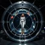 Placeholder: picture of a very huge real working physic based gyroscope with mirror surfaces in a inter star environment ,a very pretty lady with modern future clothing boots standing in main turning disk of gyroscope.1x1