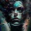 Placeholder: Russ Mills Soft Nebula Atmosphere Illustration Style - Extreme close-up of a woman trapped in a nebula like a butterfly in a net, poster, painting, graffiti, dark fantasy, portrait photography, ci