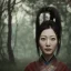 Placeholder: wonderfull japanese woman head portrait, samurai costume, village, meditation, woods, cyberpunk, 8k quality