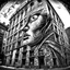 Placeholder: nyctophobia nightmare, abstract graffiti art on building side, by Phlegm, mind-bending illustration; asymmetric, 2D,