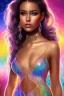 Placeholder: photorealistic painting ((full body)) portrait of ((stunningly attractive)) a woman at a music festival, ((perfect feminine face)), (+long colorful wavy hair), (+glitter freckles), glitter, wearing a dress, intricate, 8k, highly detailed, volumetric lighting, digital painting, intense, sharp focus, art by artgerm and rutkowski and alphonse mucha, cgsociety,sitting on a magestic chair