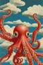 Placeholder: Octopus ,cloud in blue sky, a red lip, collage art, shuji terayama, dreamy objects, surreal, criterion collection, showa era, intricate details, mirror