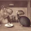Placeholder: Realist portrait of one armadillo and one otter having coffee together in a diner 1880s