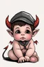 Placeholder: Cute baby demon with horns wearing a newsboy cap