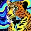 Placeholder: Dibujo al oleo de un leopardo pintado con muchas nubes de colores estilo Vincent van Gogh