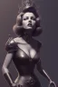 Placeholder: Rita Hayworth as evil queen in black leather, busty, cleavage, curvy, angry, stern look. character design by cory loftis, fenghua zhong, ryohei hase, ismail inceoglu and ruan jia. unreal engine 5, artistic lighting, highly detailed, photorealistic, fantasy