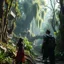 Placeholder: Scene from a modern fantasy live-action movie featuring the "Garden of Practicality", the Clockwork Forest Realm of Ix Chel, Cyberpunk style. At most one person.