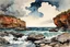 Placeholder: Clouds, rocks, cliffs, rocky land, sci-fi and fantasy, beyond and trascendent, 90's sci-fi movies influence, winslow homer watercolor paintings