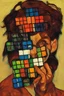 Placeholder: Rubik's cube in the style of egon Schiele