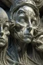 Placeholder: sculpture of a beautiful woman, Multiple faces . decayed and rotting with grotesque proportions and imagery. abstract grotesqueries, detailed texture, surreal horror, biomechanical design, by hr giger and beksinski