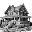 Placeholder: renovated home design, clipart. black and white, liner