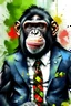 Placeholder: Portrait of a chimpanzee wearing blazer suit and island king Kong by Goshen watercolors painting design background--ar---17:55