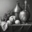 Placeholder: a still life composition like Pieter Claesz. - Graphite drawing, realistic, fruitpiece