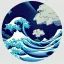 Placeholder: An astronaut floating in space surrounded by a halo of glowing jellyfish, done in the style of Hokusai's The Great Wave off Kanagawa