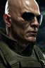 Placeholder: portrait of a 40 year old evil soldier. sneering expression, bald, photorealistic, 4k