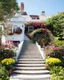 Placeholder: A White House with FlowerAdorned Sweeping Staircase.