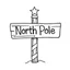 Placeholder: A black and white cute drawing of a North Pole sign, only outline, white background,for kids