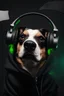 Placeholder: dog with black hoody and razer headphone