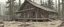 Placeholder: log cabin welcome center, post-apocalyptic, comic book, forest, cinematic, from far away,
