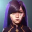 Placeholder: Portrait of a sweet 9 year old warlock toddler girl with brown hair with bangs and blue eyes