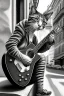 Placeholder: One single mature street cat, friendly, playing guitar, vienna, sunny day, perfect iris, model style, hyper realistic, extremely accurate, delicate, extremely detailed, Graphic novel style, wide-angle, open aperture, superfine pencil