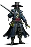 Placeholder: Gunslinger samurai, wearing a duster coat and mempo, with s cybernetic right arm