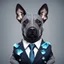 Placeholder: make one realistic business dog that is made of shapes and has a suit on looks a little like crystals lowest 2048 x 1152 pixels and highest 6 MB need to be a alpha