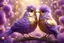 Placeholder: Very fluffy bird couple love, flora, in sparkling sunshine Weight:1 detailed matte painting Weight:0.9 in purple, golden glitters