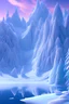 Placeholder:  paysage de lac de montagne glacé très détaillé, cristaux blanc et rose et bleu