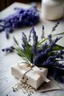 Placeholder: small wedding gift with lavender and baby's breath