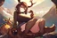 Placeholder: Girl, mountain, sit , deer hoof foot, brown hair, (2: big breasts), deer face