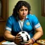 Placeholder: Create a highly realistic 3D scene. An detailed Realistic of Play Football Diego Maradona transforming her into a woman with the same specifications as the attached image. The method of transforming the painting in full detail. A comedic and funny touch. Ultra wide angle. Extremely realistic fine details. Highly realistic detailed display. Great full presentation and amazing drawing style. Transfer the full detailed drawing of the image at a wide and precise angle. Inspiri