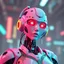 Placeholder: a cyberpunk feminine android robot, bright colours, futuristic, dystopia, stylised, digital art, 3d render